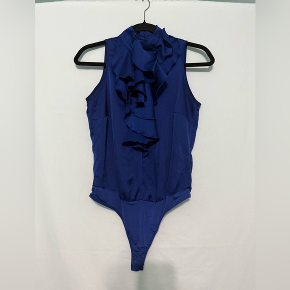 Bisou Bisou Tops - Bisou Bisou Royal Blue Ruffled Bodysuit